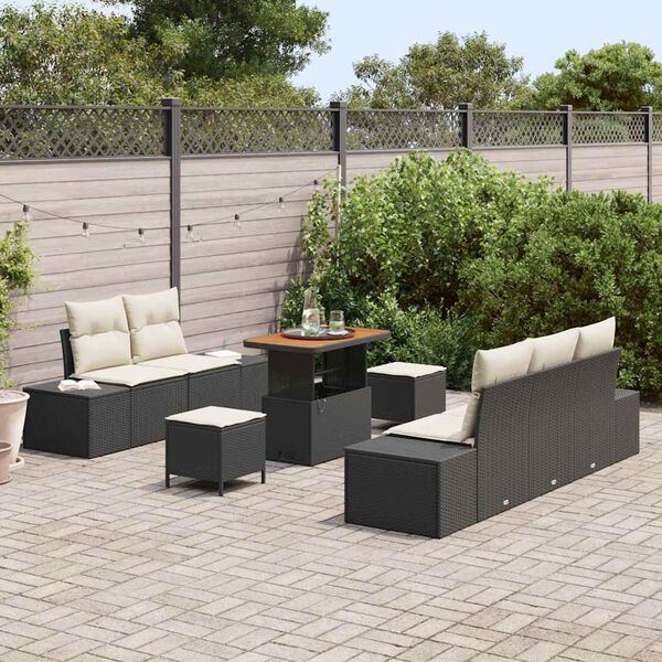 vidaXL Conjunto de Sof&aacute; de Jardim 8 pcs Preto Rattan Sint&eacute;tico