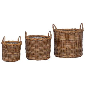 vidaXL Cesta de Plantas com armazenamento 3 pcs Castanho Rattan Kubu