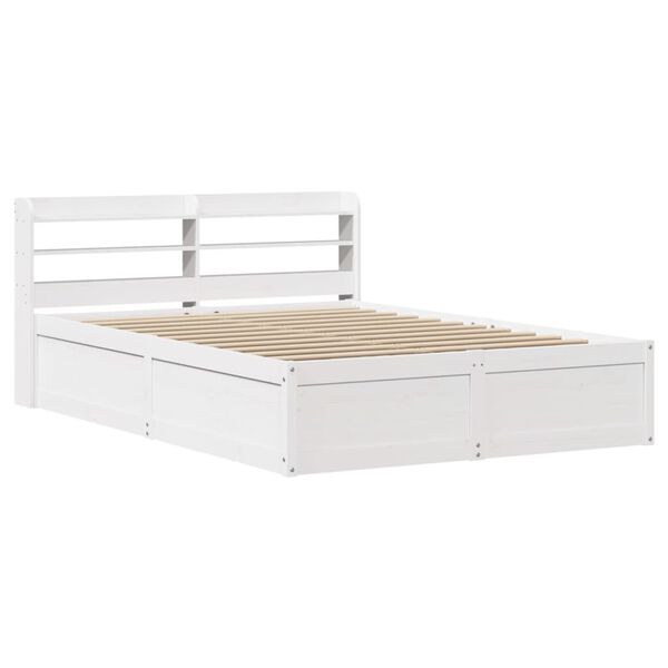 vidaXL Estrutura cama c/ cabeceira 140x190 cm pinho maciço branco