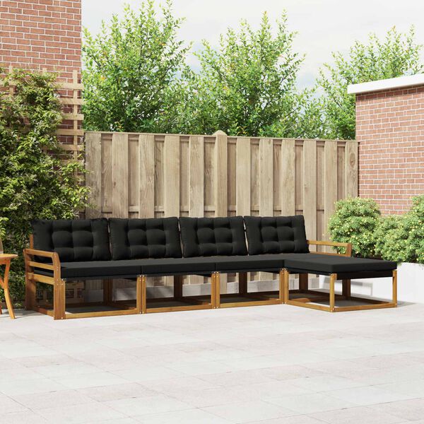 vidaXL Conjunto de Sof&aacute;s para Exterior 5 pcs Natural e Preto