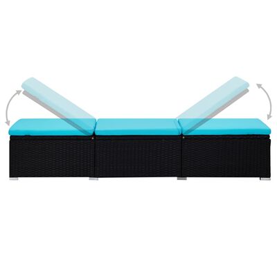 vidaXL Espreguiçadeira com almofadão e mesa de centro vime PE azul
