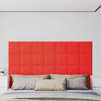 vidaXL Painel parede 12 pcs 30x30cm couro artificial 1,08 m² vermelho