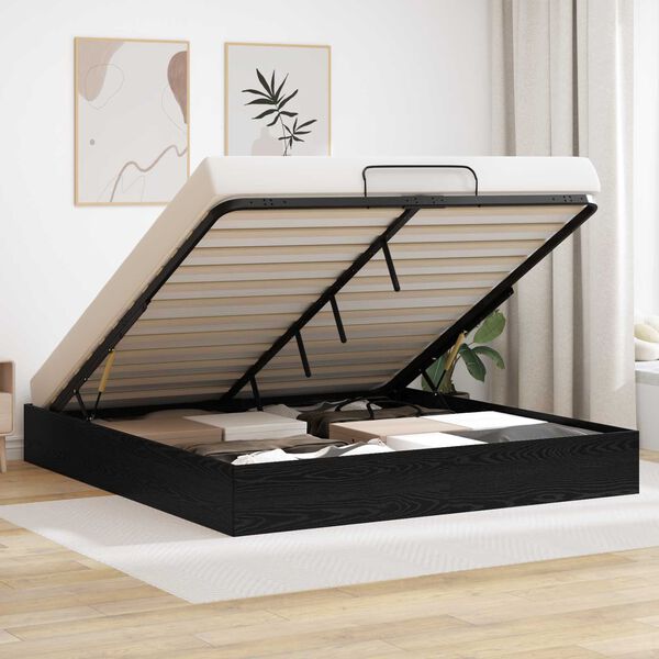 vidaXL Estrutura de Cama Ottoman Carvalho Preto 203 x 160 x 25 cm