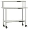 vidaXL Mesa trabalho cozinha c/ prateleira 110x55x120cm a&ccedil;o inoxid&aacute;vel