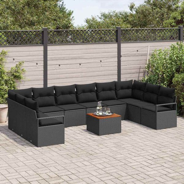 vidaXL Conjunto de Sof&aacute; de Jardim com almofada 11 pcs Preto vime PE