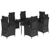 vidaXL 7 pcs conjunto de jantar p/ jardim c/ almofad&otilde;es vime PE preto