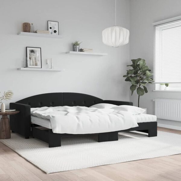 vidaXL Sof&aacute;-cama com gavet&atilde;o e colch&otilde;es 90x190 cm veludo preto