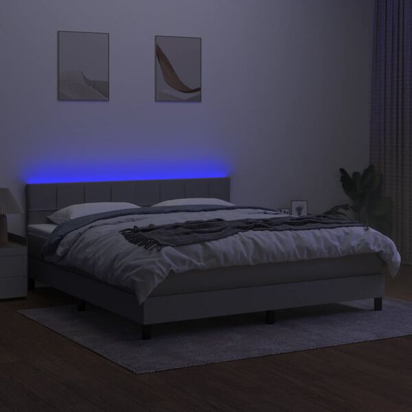 vidaXL Cama box spring c/ colch&atilde;o e LED 180x200 cm tecido cinza-claro