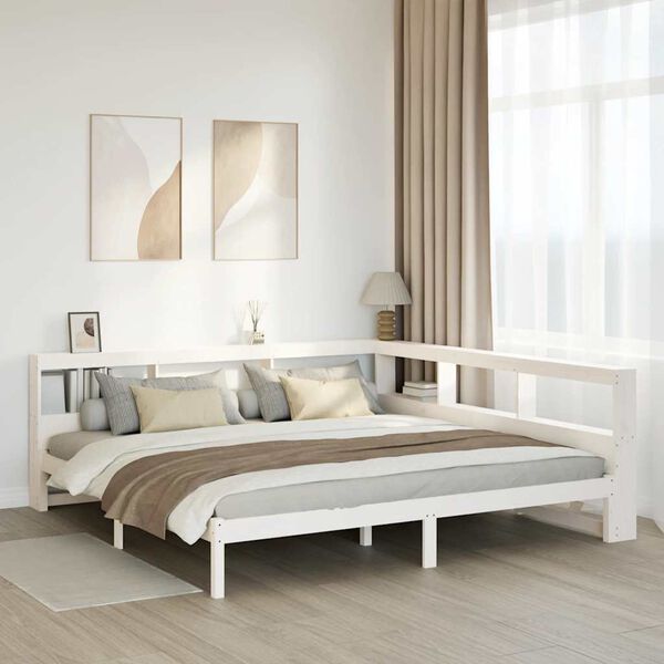 vidaXL Cama com estante sem colch&atilde;o 180x200 cm pinho maci&ccedil;o branco