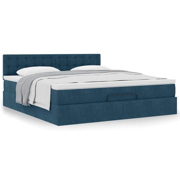 vidaXL Estrutura de cama otomana com colch&atilde;o 180x200 cm azul escuro