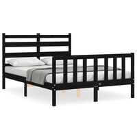 vidaXL Estrutura de cama com cabeceira 140x200 cm madeira maciça preto