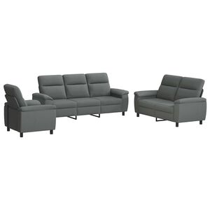 vidaXL Conjunto de Sof&aacute;s 3 pcs Cinzento-Escuro Tecido