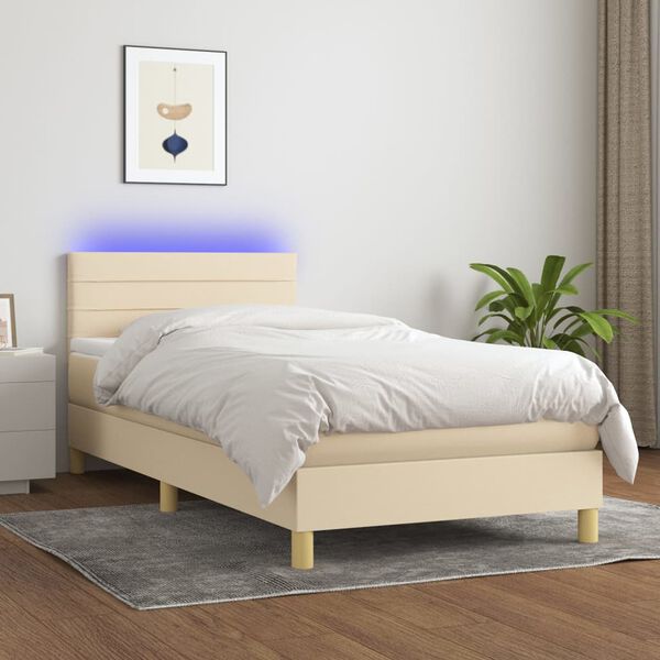 vidaXL Cama box spring c/ colch&atilde;o e LED 80x200 cm tecido cor creme