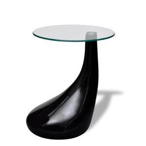 vidaXL Mesa de centro com tampo redondo de vidro, preto brilhante