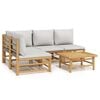 vidaXL 5 pcs conj. lounge de jardim bambu c/ almofad&otilde;es cinzento-claro