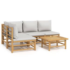 vidaXL 5 pcs conj. lounge de jardim bambu c/ almofad&otilde;es cinzento-claro