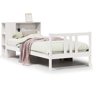 vidaXL Cama com estante sem colch&atilde;o 90x200 cm pinho maci&ccedil;o branco