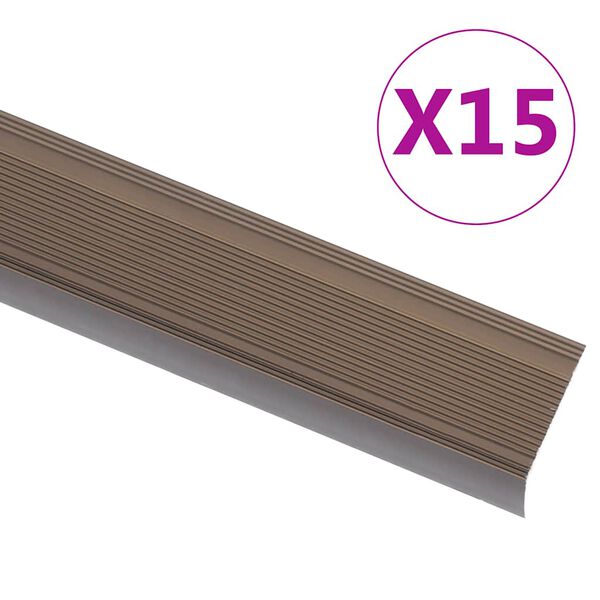 vidaXL Perfil p/ escada em forma de L 15 pcs alumínio 90 cm castanho