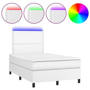 vidaXL Cama box spring c/colch&atilde;o/LED 120x200cm couro artificial branco