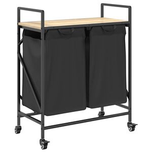 vidaXL Cesto de roupa suja com 2 compartimentos e rodas, cor carvalho Sonoma