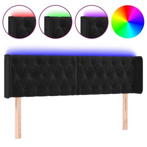 vidaXL Cabeceira de cama c/ luzes LED veludo 147x16x78/88 cm preto