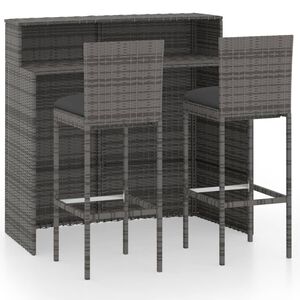 vidaXL 3 pcs conjunto de bar para jardim com almofad&otilde;es cinzento