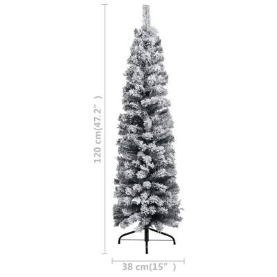 vidaXL Árvore de Natal pré-iluminada fina com neve 120 cm PVC verde