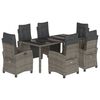 vidaXL 7 pcs conjunto de jantar p/ jardim c/ almofad&otilde;es vime PE cinza
