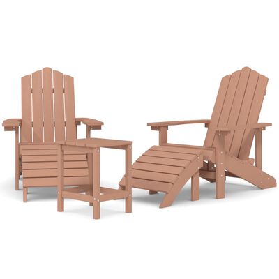 vidaXL Cadeiras jardim Adirondack c/ apoio de pés/mesa PEAD castanho