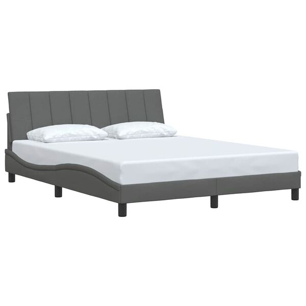 vidaXL Estrutura de cama sem colch&atilde;o Hanko 160x200 cm tecido cinzento-escuro