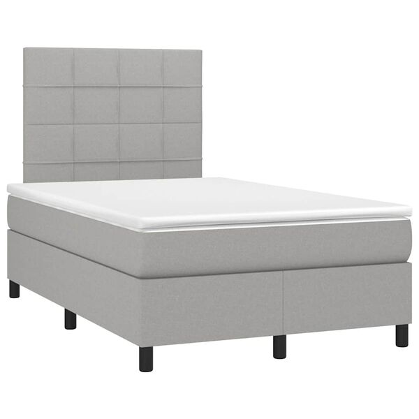 vidaXL Cama box spring c/ colch&atilde;o e LED 120x190 cm tecido cinza-claro