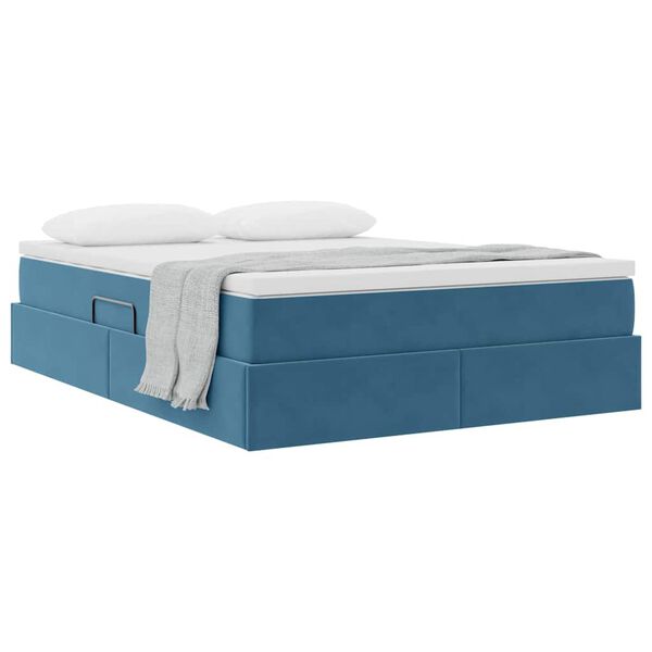 vidaXL Cama com arruma&ccedil;&atilde;o e colch&atilde;o Azul Escuro 140 x 190 cm Veludo