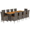 vidaXL 11 pcs conjunto jantar p/ jardim c/ almofad&otilde;es vime PE cinzento