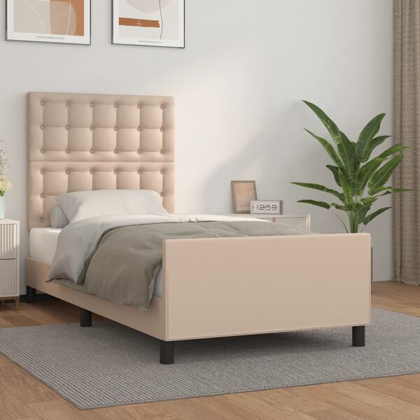 vidaXL Estrutura cama cabeceira 90x200 cm couro artificial cappuccino