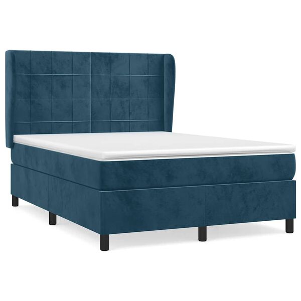 vidaXL Cama com molas/colch&atilde;o 140x190 cm veludo azul-escuro