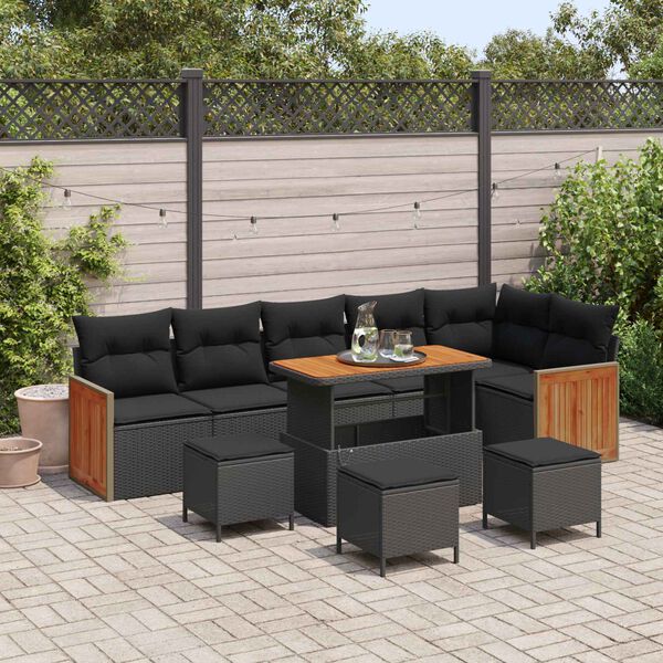 vidaXL Conjunto de Sof&aacute; de Jardim com almofada 12 pcs Preto vime PE