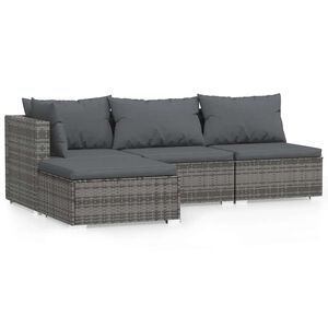 vidaXL 4 pcs conjunto lounge de jardim c/ almofad&otilde;es vime PE cinzento
