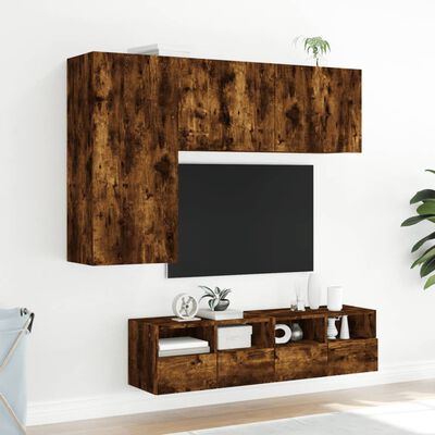 vidaXL 4 pcs móveis de parede p/ TV derivados madeira carvalho fumado