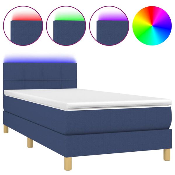 vidaXL Cama box spring c/ colch&atilde;o e LED 80x200 cm tecido azul