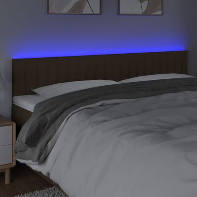vidaXL Cabeceira de cama c/ luzes LED tecido 200x5x78/88 cm castanho