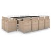 vidaXL 13 pcs conjunto jantar exterior com almofad&otilde;es vime PE bege
