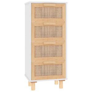 vidaXL Aparador 40x30x90 cm madeira pinho maci&ccedil;a/vime natural branco