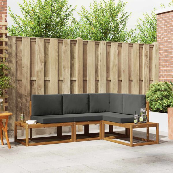 vidaXL Conjunto de Sof&aacute;s para Exterior 4 Pe&ccedil;a Natural e Antracite