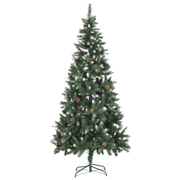 vidaXL &Aacute;rvore de Natal artificial com pinhas e brilho branco 210 cm