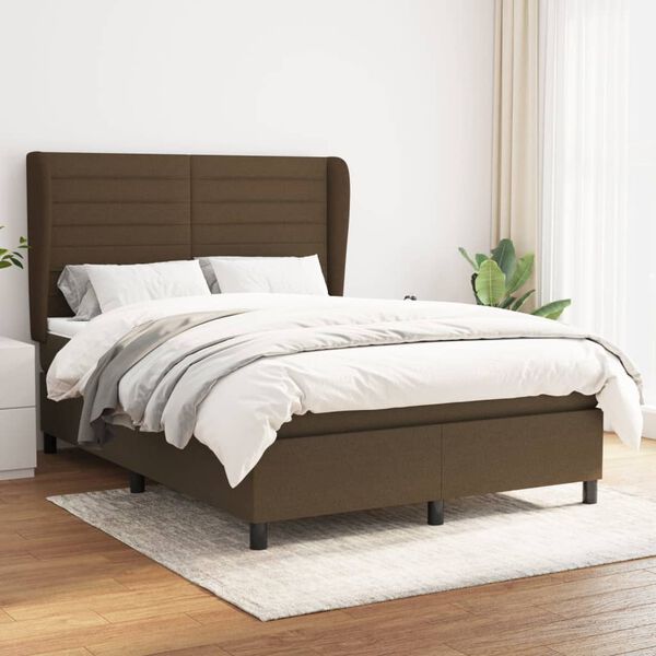 vidaXL Cama com molas/colch&atilde;o 140x190 cm tecido castanho-escuro