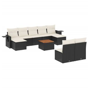vidaXL 10 pcs conjunto sof&aacute;s de jardim c/ almofad&otilde;es vime PE preto
