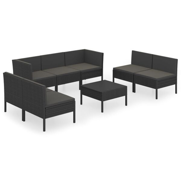 vidaXL 8 pcs conjunto lounge de jardim c/ almofad&otilde;es vime PE preto