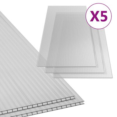 vidaXL Placas de policarbonato 5 pcs 6 mm 150x65 cm