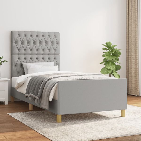 vidaXL Estrutura de cama sem colch&atilde;o 100x200 cm tecido cinzento-claro