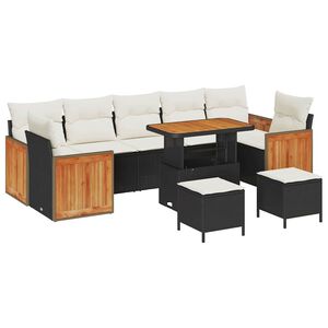 vidaXL Conjunto de Sof&aacute; de Jardim com almofada 10 pcs Preto e Creme